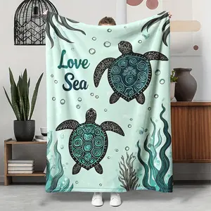 Soft Cozy Flannel Sea Turtle Blanket Love Sea Ocean Themed Throw Warm Lightweight for Couch Bed Sofa Beach Coastal Home Decor Perfect Gift for Turtle Lovers and Ocean Enthusiasts