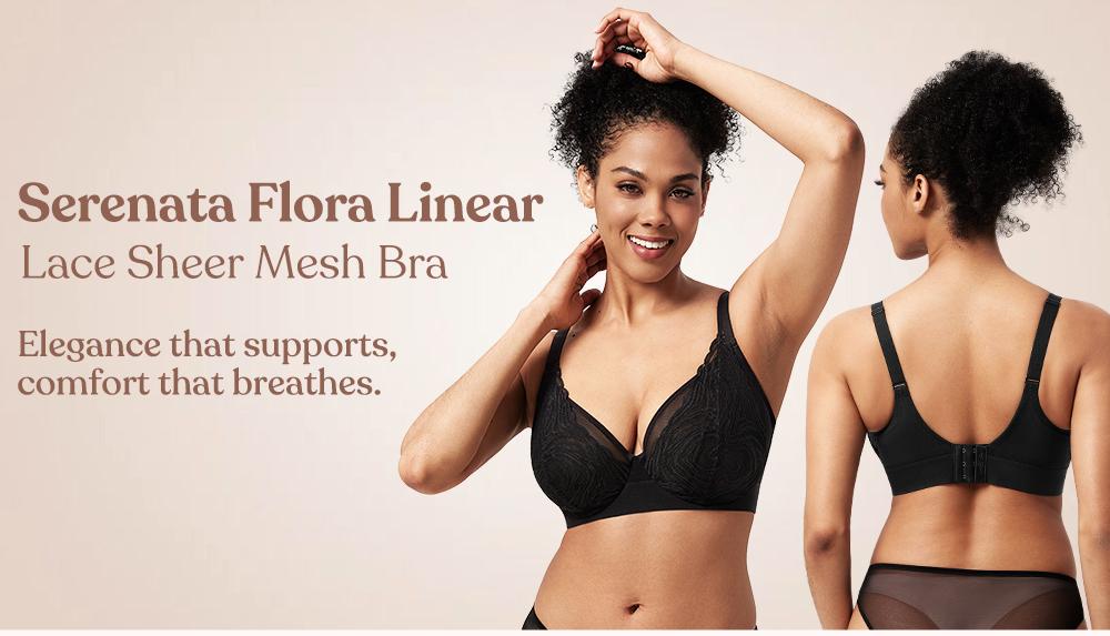 HSIA Serenata Floral Linear Plus Size Lace Sheer Mesh Full Coverage Adjustable Straps Unlined Underwire Bra SpringStatements