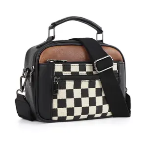 Women's Fashionable Checkerboard Pattern Crossbody Bag, Adjustable Sling Bag, Casual Versatile Pu Zipper for Daily Used, Trendy All-match Commuter Bag