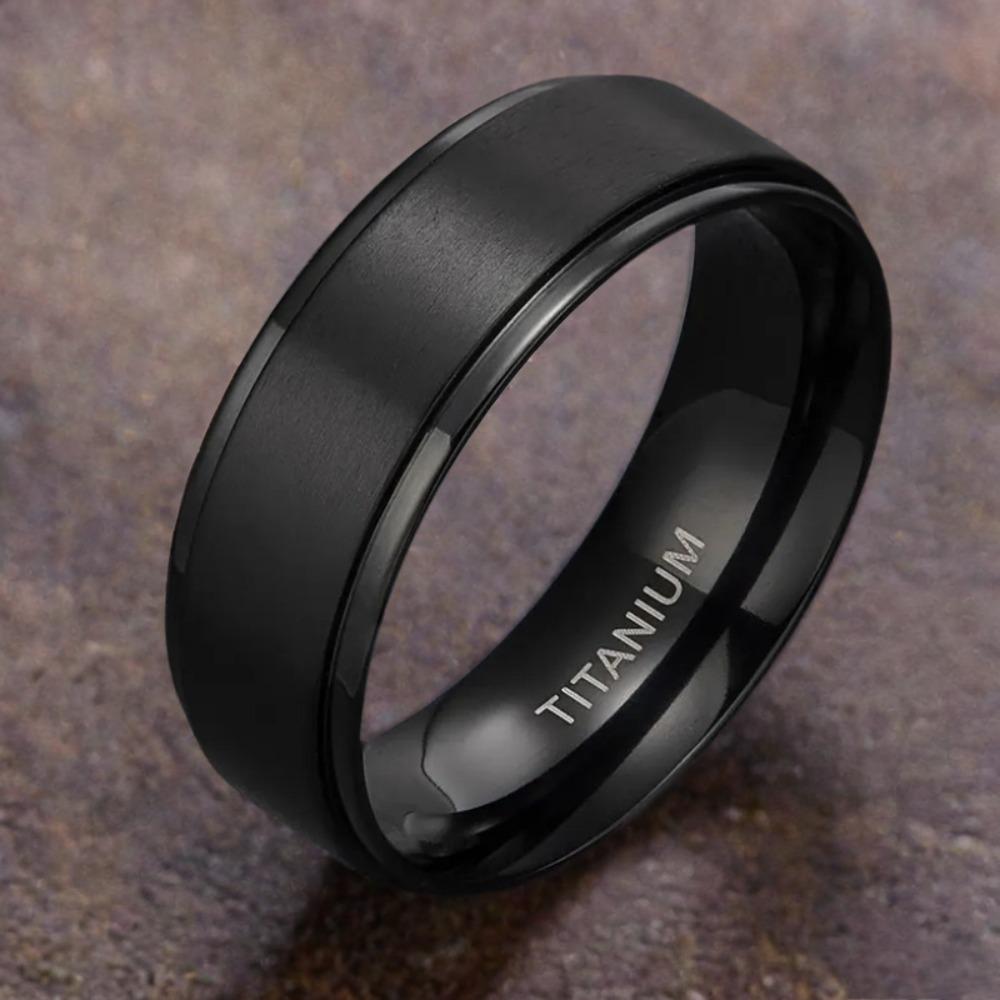 Titanium Steel Ring 8Mm Black Unisex Wear Resistant Scratch Resistant Daily Accessory Gift for Friendship Birthday Wedding Graduation Christmas Fathers Day