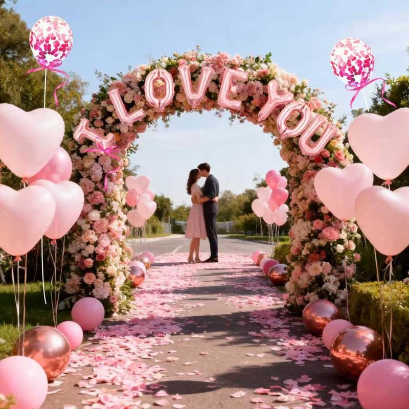 Valentines Day Balloons Kit with I Love You Balloons, 1000pcs Rose Petals and Heart Hanging for Anniversary Wedding Romantic Decorations Special Night