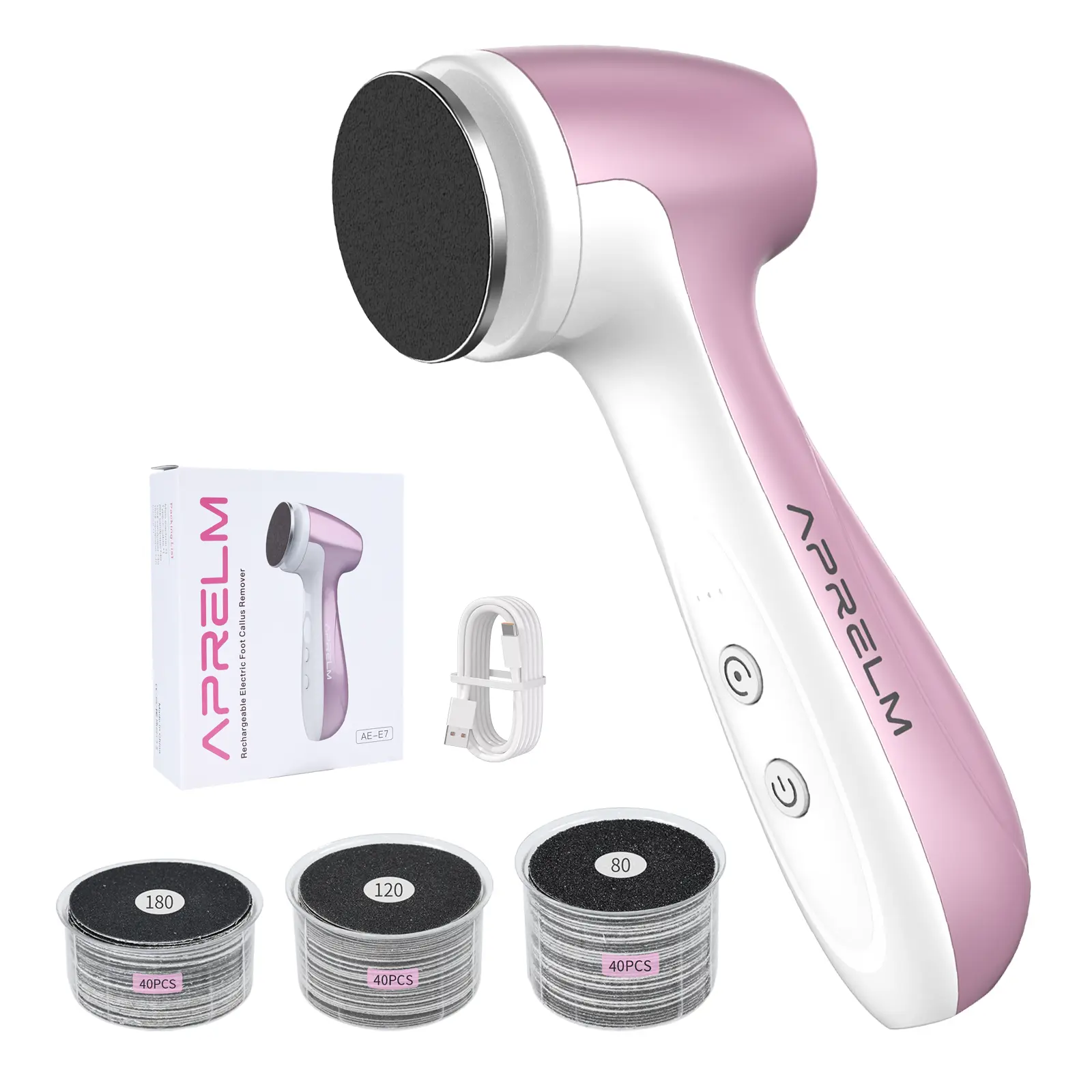 AprElm E7 Rechargeable Electric Callus Remover for Home: Professional 1000RPM File with 120Pcs Sandpapers (3 Sizes),Perfect Pedicure Gift for Men and Women Pedicure Supplies Pedicure Machine