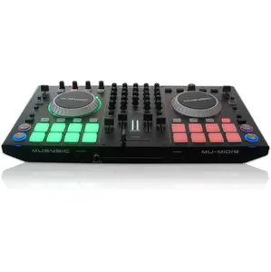 MUSYSIC MU‑MIDI9 4‑Channel DJ Performance Controller – USB Audio Interface, VirtualDJ Compatible, FX Pads, Scratch Jog Wheels