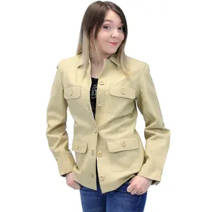 Cream White Lightweight Button-Up Lambskin 4 Pocket Jacket #L718022T (S-L)