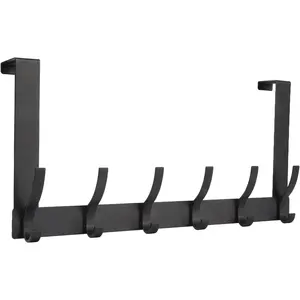 Over the Door Hooks – 12 Hook Door Hanger Organizer for Bathroom & Bedroom (Black, 1 Pack)