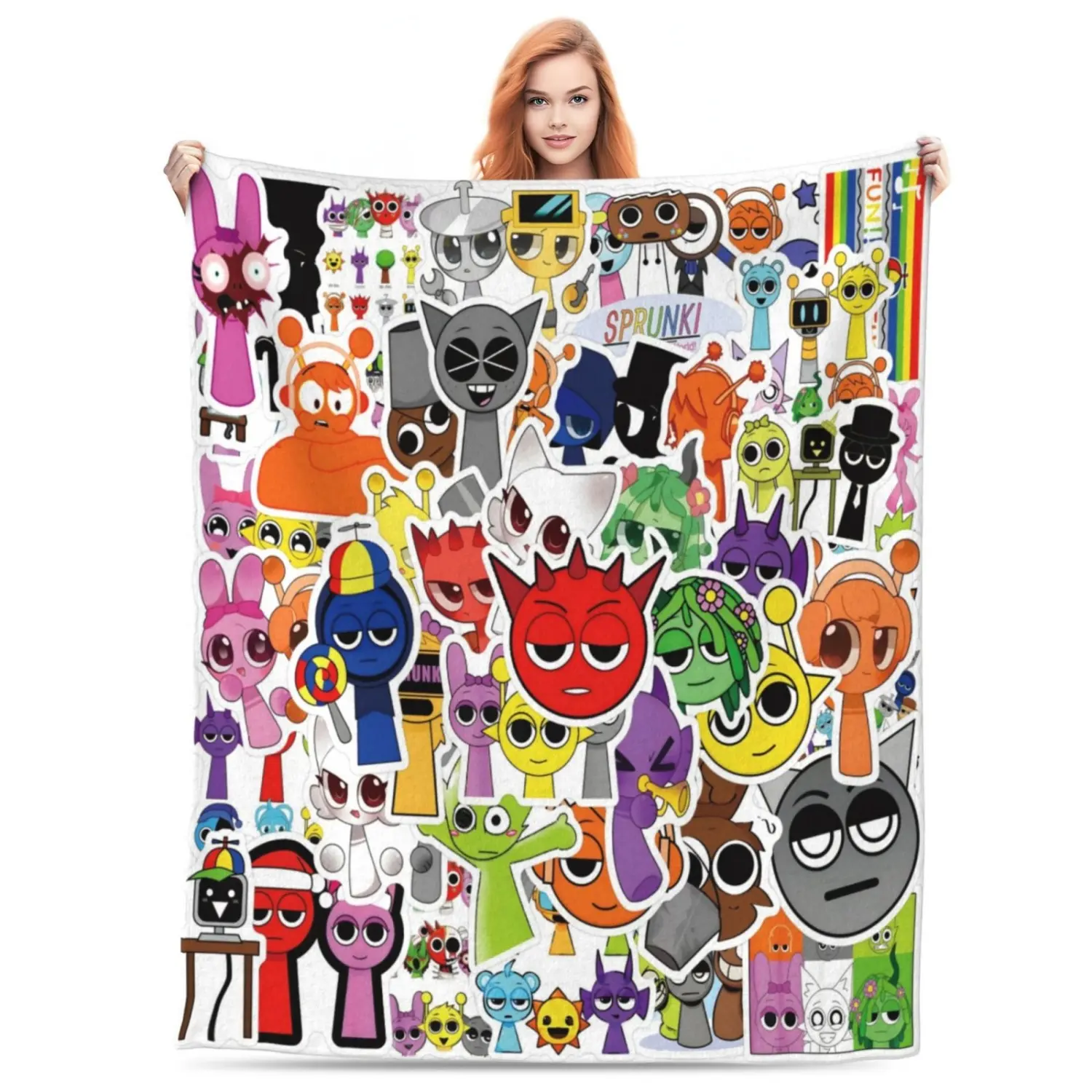 Sprunki Cartoon Printed Blanket for Boys Sprunki Plush Cartoon Throw Blanket for Boys Birthday Gift Home Fleece Throw Blankets for Couch Bed Sofa Gamer Blanket