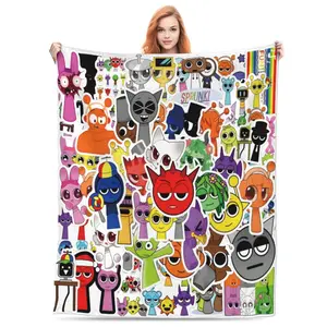 Sprunki Cartoon Printed Blanket for Boys Sprunki Plush Cartoon Throw Blanket for Boys Birthday Gift Home Fleece Throw Blankets for Couch Bed Sofa Gamer Blanket