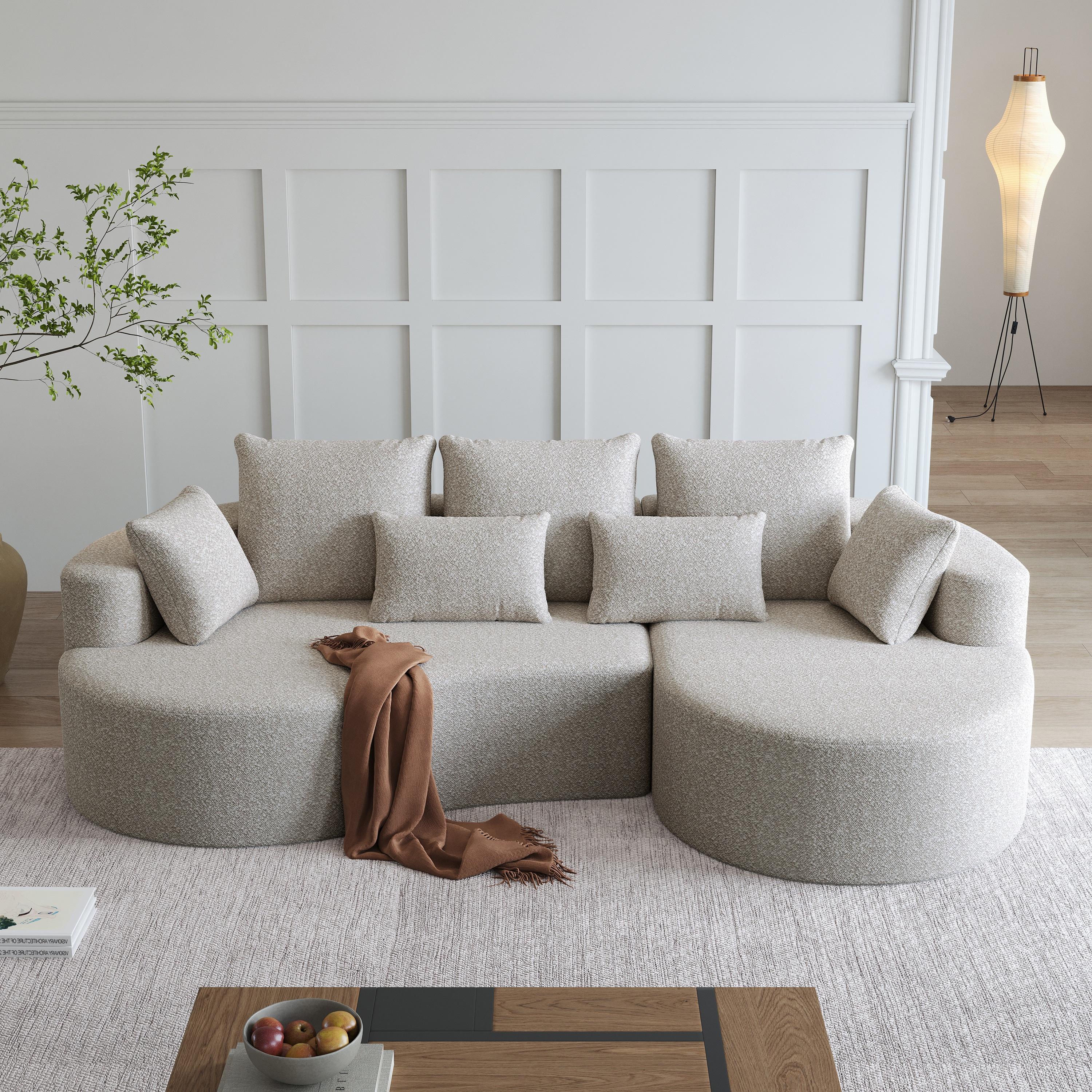【Sub 2 packages】OWYLLDS 105" Oversized Modular Sectional Sofa, L Shaped Curved Cloud Couch 4-Seater with 7 Pillows, Extra Deep Seat Chenille Free Combination Living Room Furniture for Family Home Office Apartment