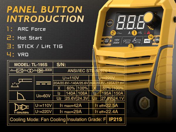 TOOLIOM 195A Stick Welder 110/220V Dual Voltage Lift TIG Welder, LCD Display IGBT Inverter Welding Machine with Hot Start Arc Force & VRD, Fits 5/32" Rods