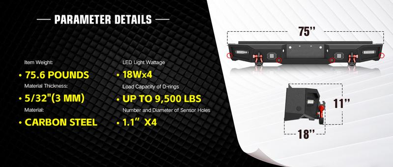 Rear Aftermarket Bumpers for Ford Compatible with 1999-2016 3rd Gen Ford F250 F350 F450