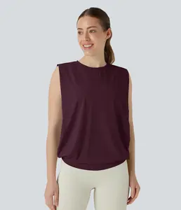 Halara Round Neck Ruched Cool Touch Yoga Tank Top-UPF50+