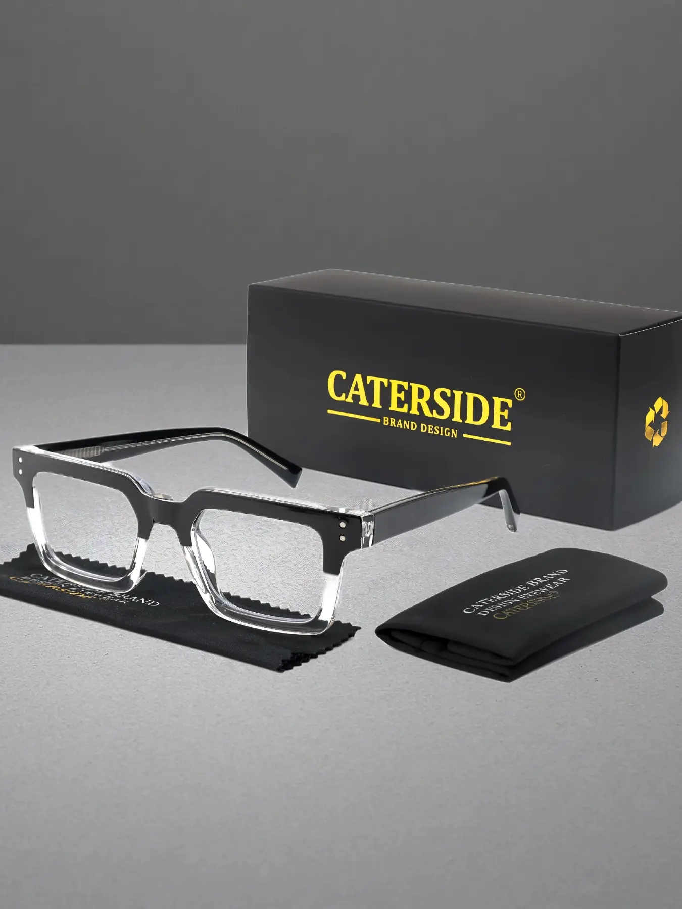 CATERSIDE One Pair With Packaging Casual Style Thick Frame Plano Glasses, Fashion Accessory Eyewear, Classic Square TR90 Material CP Temple Tips Detail Unisex Suitable for Multiple Scenes Including Road Trip, Cycling, Beach Party