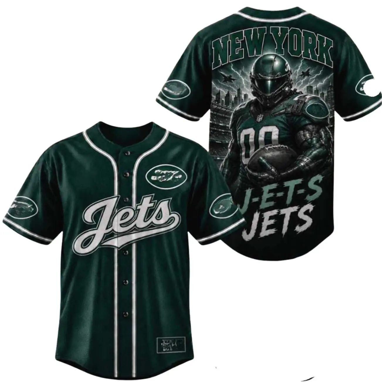 Armored Pilot Mascot Baseball Jersey, Skyline Graphic Sports Shirt, Green Football Fan Jersey, Bold Game Day Streetwear, Casual Athletic Top, Fan Gift
