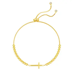 TEWIKY 14K Gold-Plated Golden Beaded Glossy Cross Drawstring Bracelet for Easter Valentine's Day Elegant Design Suitable for Various Occasions