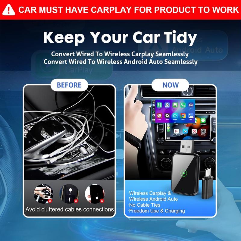2026 2 in 1 Wireless CarPlay Adapter, for both Apple and Android,converts wired to wireless, suitable for factory wired CarPlay cars Portable Fast Charging Solution 2026 2 in 1 Wireless CarPlay Adapter, for both Apple and Android,converts wired to wireless, suitable for factory wired CarPlay cars Portable Fast Charging Solution