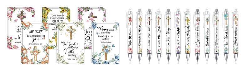 Christian Gifts with 12 Christian Pens and 12 Pocket Notebooks Bible Study Supplies with Motivational Quote Inspirational Pens Religious Gift for Prayer Women Teacher for Sunday Preyer Study Group, Valentine's Day Gifts for Christian Women