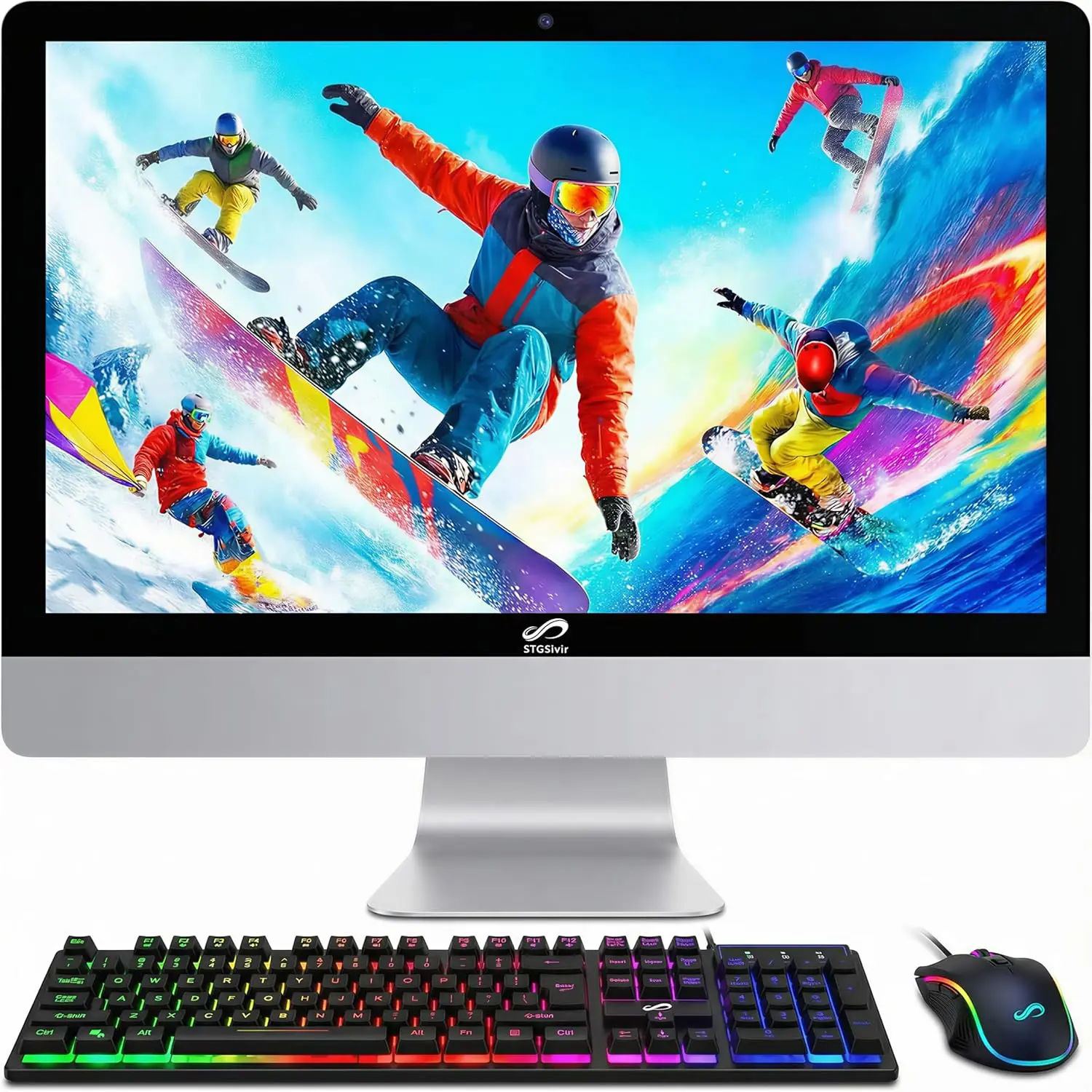 STGSivir All in One Desktop Computer 24" FHD Display, Intel Core i7 up to 3.9GHz, 16G Memory, 512G SSD, WiFi 5, Bluetooth, RGB Keyboard & Mouse, Webcam, Windows 11 Home