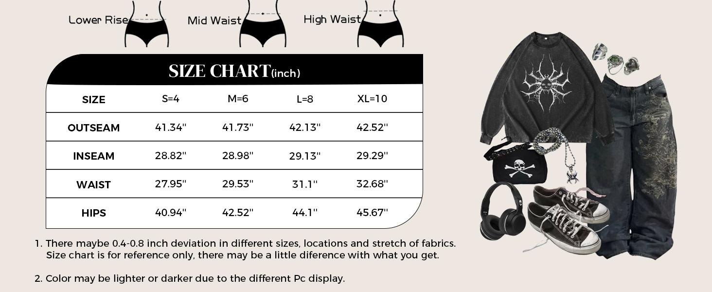 EMMIOL Women Hip Hop Baggy Jeans Wide Leg Mid-Low Waist Jeans Loose Boyfriends Jeans 90s Vintage Denim Pants casual comfy Black Womenswear