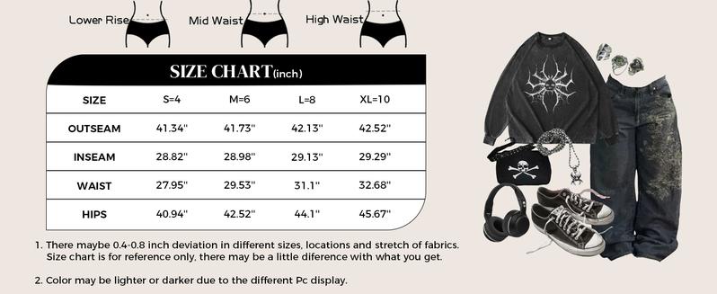 EMMIOL Women Hip Hop Baggy Jeans Wide Leg Mid-Low Waist Jeans Loose Boyfriends Jeans 90s Vintage Denim Pants casual comfy Black Womenswear