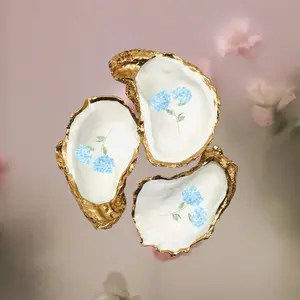Floral Blue Hydrangea Oyster Shell Ring Dish
