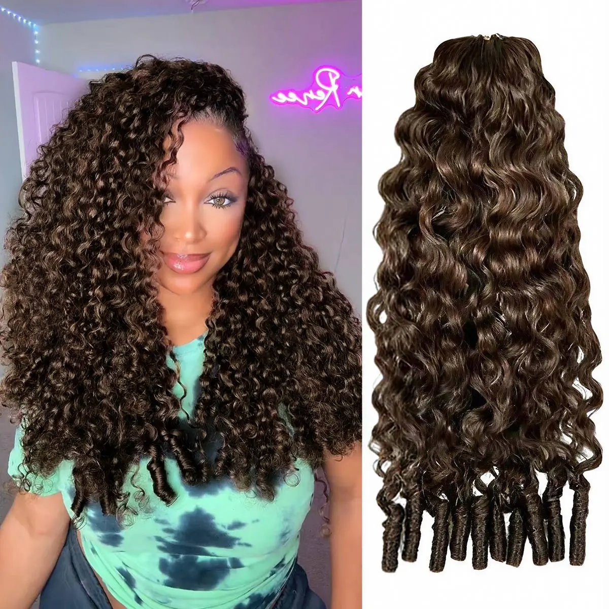 OQ HAIR Burmese Curly #4 Chocolate Brown Crochet Braids Human Hair Extensions for Miracle Knots Boho Braids Pre-Separated 50g/Pack Knotless Boho Braids Vacation Hair #DealsForYouDays