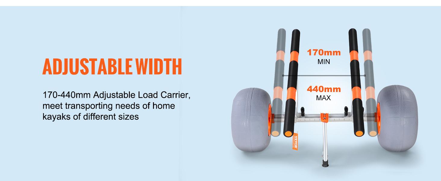【fathersdaygift】VEVOR Heavy Duty Kayak CartFoldable Canoe Trolley Cart with 12'' TiresAdjustable Width 6.69"-17.32",350 Lb Weight Capacity Kayak Trolley for Kayaks Canoes Paddleboards Float Mats Jon Boats