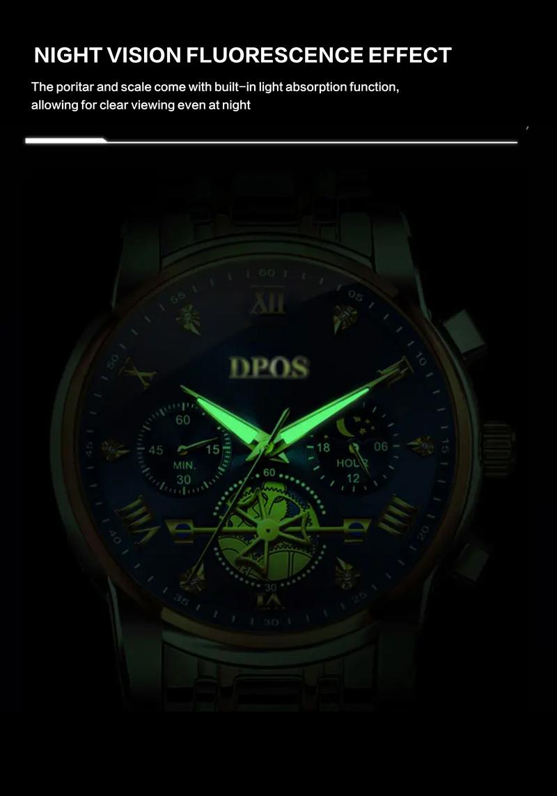 The top choice for boys! A 48mm large dial mechanical wristwatch, combining appearance quality with practicality, with luminous moon phase chronograph function! 40 meters of water resistance and fog protection, suitable for daily commuting. watch travel