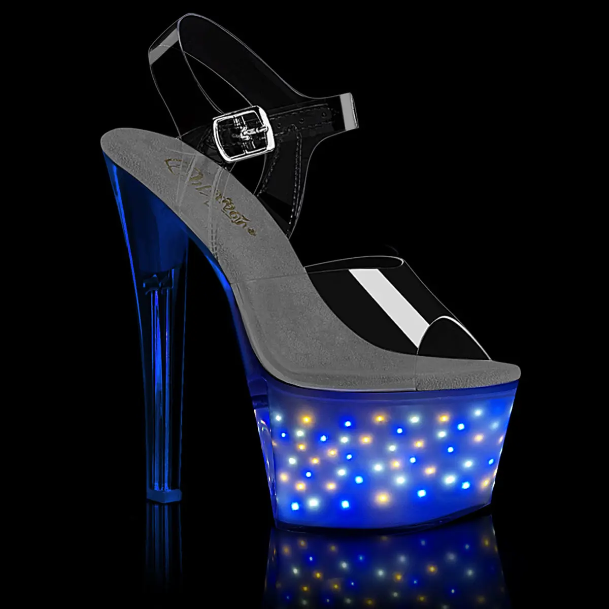 Women's Stylish Transparent Ankle Strap Platform Sandals, 7" High Heel Footwear with Sound-Activated USB Rechargeable LED Lights, Fashion, High Heels, Party Wear, Starry, 2 3/4-Inch, 7-Inch Heel