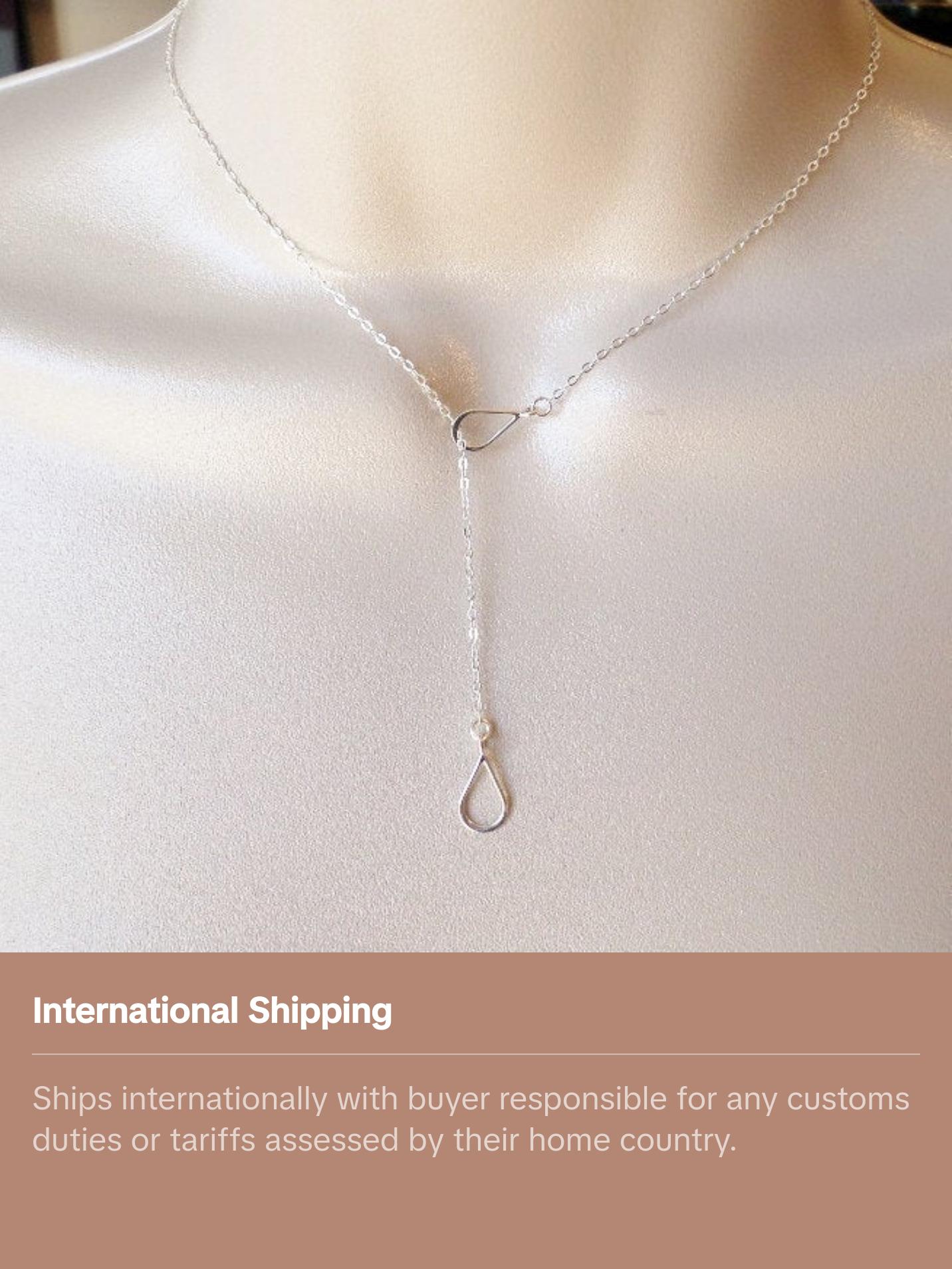 Lariat Necklace, Silver Lariat Necklace, Sterling Silver Lariat Teardrop Necklace, Bridesmaid Gifts, Weddings, Bridal, Christmas Gift