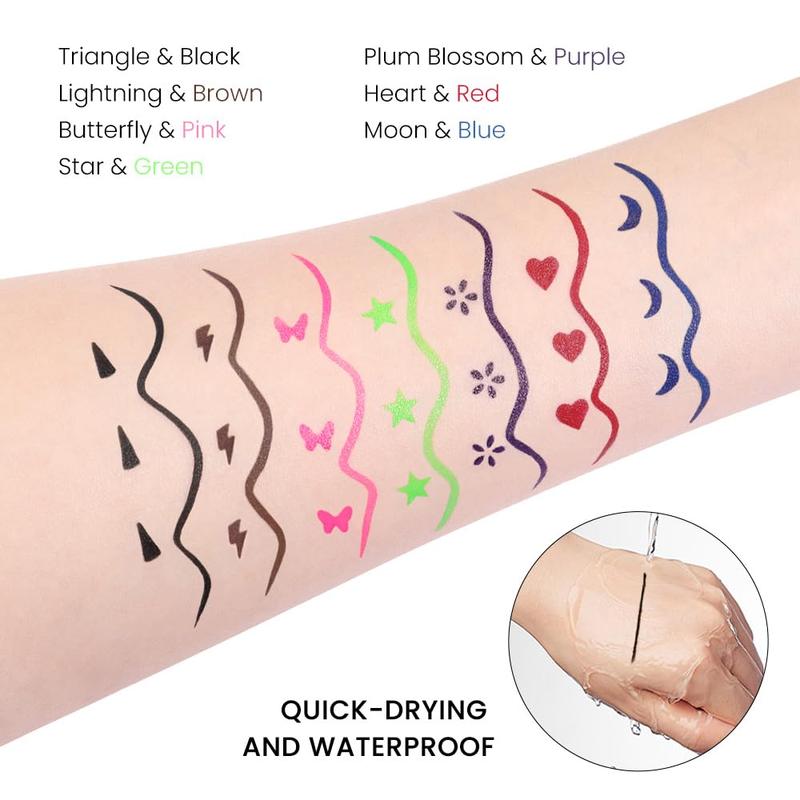 Valentines Day Gifts for Her/He  liquid Eye Liners Face Stamp Cosplay Gothic Makeup Set Kit for Beginners, Black Brown Purple Blue Red Pink Green Star Flowers Heart Moon Triangle Lightning Butterfly Stamps Eyeliner
