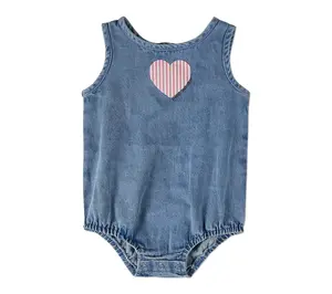 MiniMoi Girls Petit Amour 100% Cotton Denim Romper