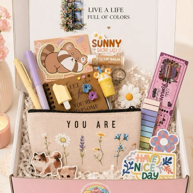 Mini Mood Treasure Box - 15-Piece Curated Office Stationery Set for Lovers, 9x6x2 Protective Case, Sticker Packs, Creative Journaling Supplies, Aesthetic Prayer Journal Tools, Unique Mini Gifts for Complete Journaling Experience
