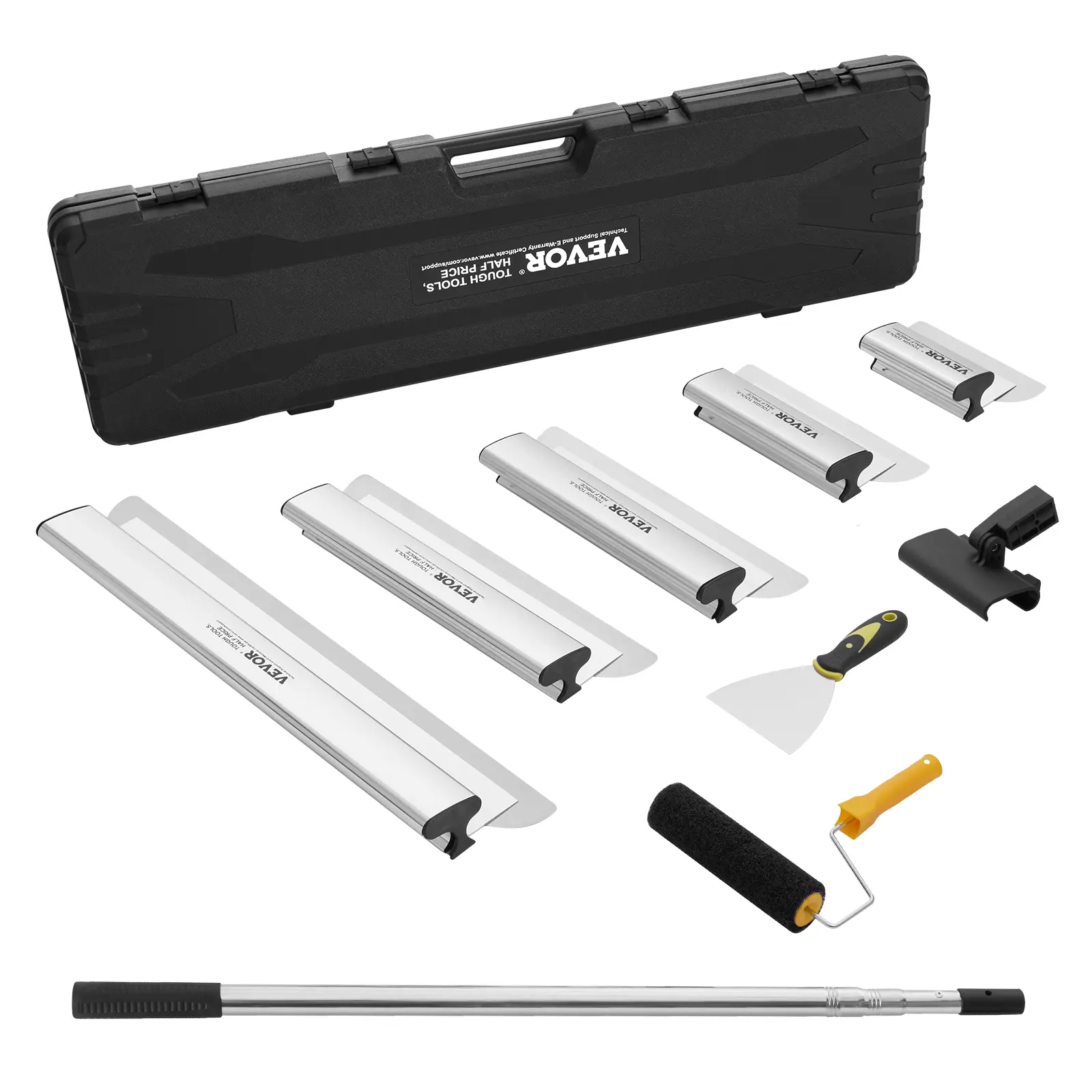 【toolupgrade】VEVOR Aluminum Drywall Skimming Blade Set with Extension Handle Pole, Professional Stainless Steel Skim Coat Tools & Gadgets, Home Decor Wall Repair Work Tools for Gyprock/WallBoard/Plasterboard