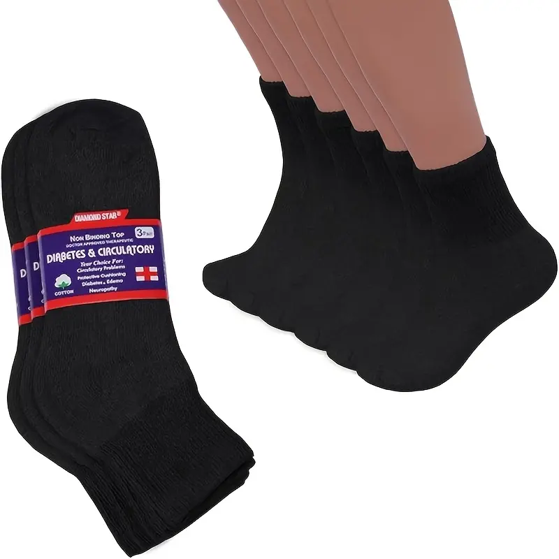 Unisex Mid-Calf Cotton Diabetic Tube Socks (12-Pair) - Cost-Effective, Anti-Skid Technology, Boneless Sewing, Segmented Elastic Weaving, Moderate Stretch, Breathable Light Fabric, Wide Size Range, Swelling Relief, Neuropathy Support & Blood Flow Control