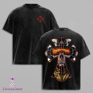 Vintage Wash Gothic Skull Cross Graphic T-Shirt Oversized Streetwear Dark Aesthetic Biker Unisex Tee