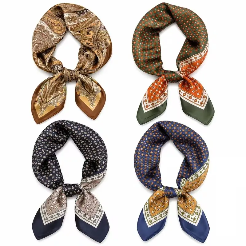 4PCS Neck Scarf Bandanas for Men and Women, Silk Feeling Head Scarfs, Fashion Neckerchief Square Purse Scarf wrap