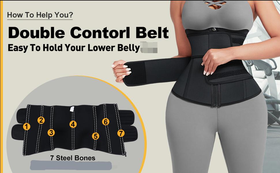 FeelinGirl Women Long Torso Sauna Workout Double Belts Neoprene Sports Waist Belt Corset Waist Cincher Zipper Trimmer Womenswear