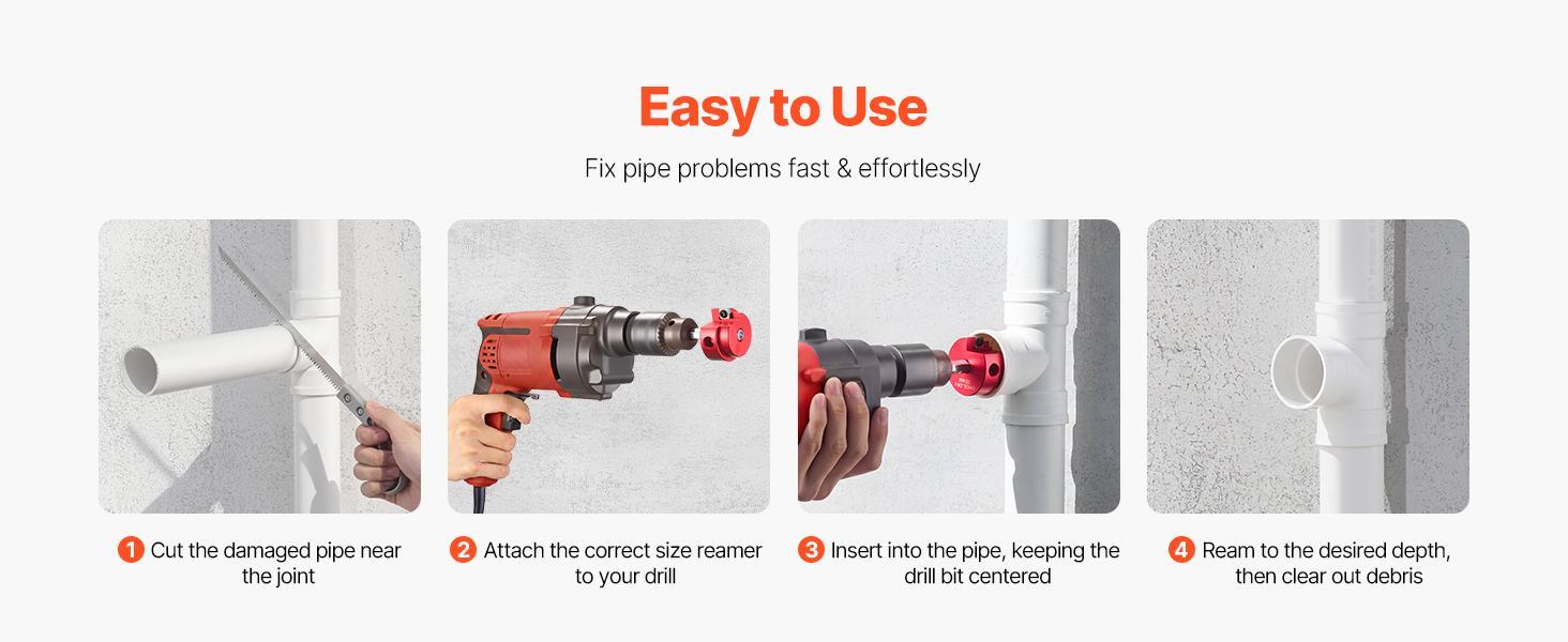 【Summerfinds】VEVOR PVC Pipe Reamer Kit5-PiecePVC Fitting Socket SaverIncludes 1-1/4"1-1/2"2"3"4"Compatible with Standard 1/2" DrillsPlumbing Tool Kit for SCH40 ABS CPVC Vent Drain Water Pipes