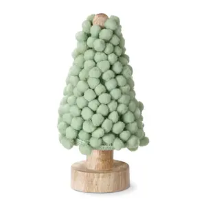 Holiday Seafoam Pom Pom Ribbon - 5 Yards on Rustic Wood Tree Spool