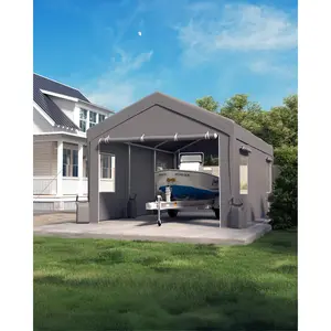 10X20 Ft Heavy-Duty Metal Carport with Roll-Up Doors & 4 Windows, All Weather Extra Large Car Port, 200g PE Tarp Cover Portable Garage for SUV, Sedan, Boat, Motorcycle & ATV Storage Shelter, Grey