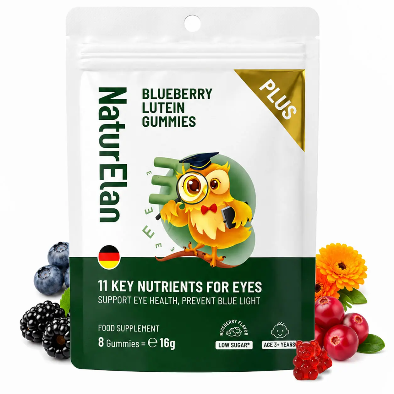 NaturElan Eye Health Gummies | Lutein & Blueberry Eye Vitamins | Blue Light Support & Vision Support for Screen Users | Sugar Free | 8 Gummies natural extract