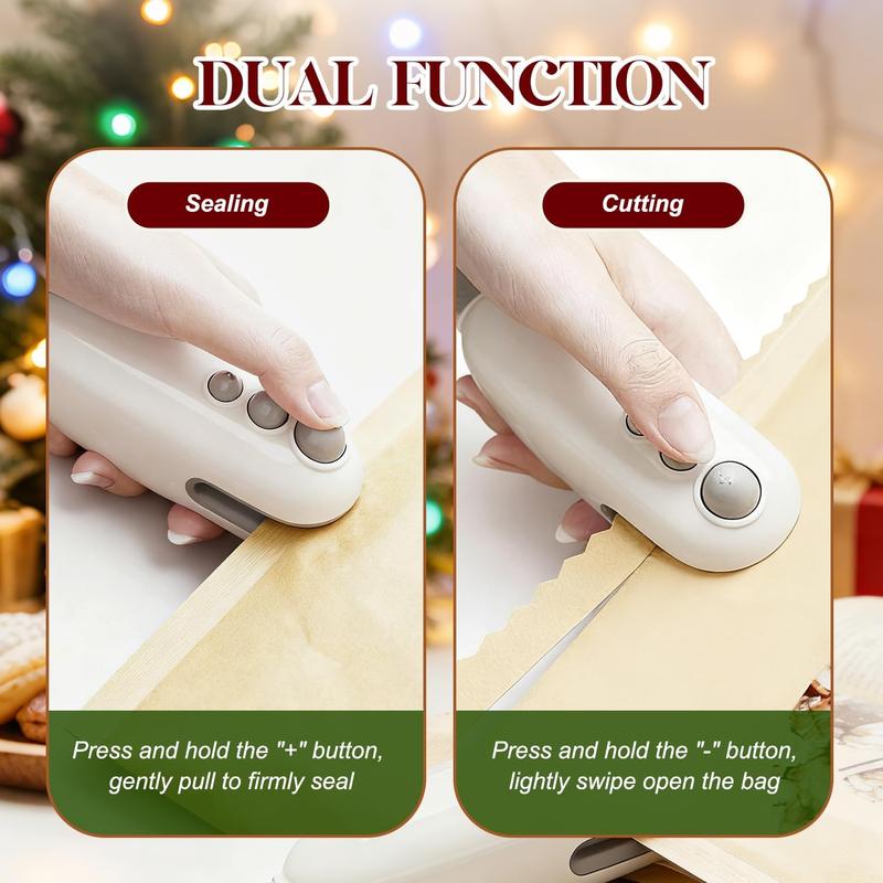 2Pcs Mini Bag Sealer with Cutter and Magnet, Handheld 2 in 1 Rechargeable Food Bag Sealer,Mini Bag Sealer Magnetic,Chip Heat Sealer for Plastic Bag Snack Bag Food Storage(White+Blue)