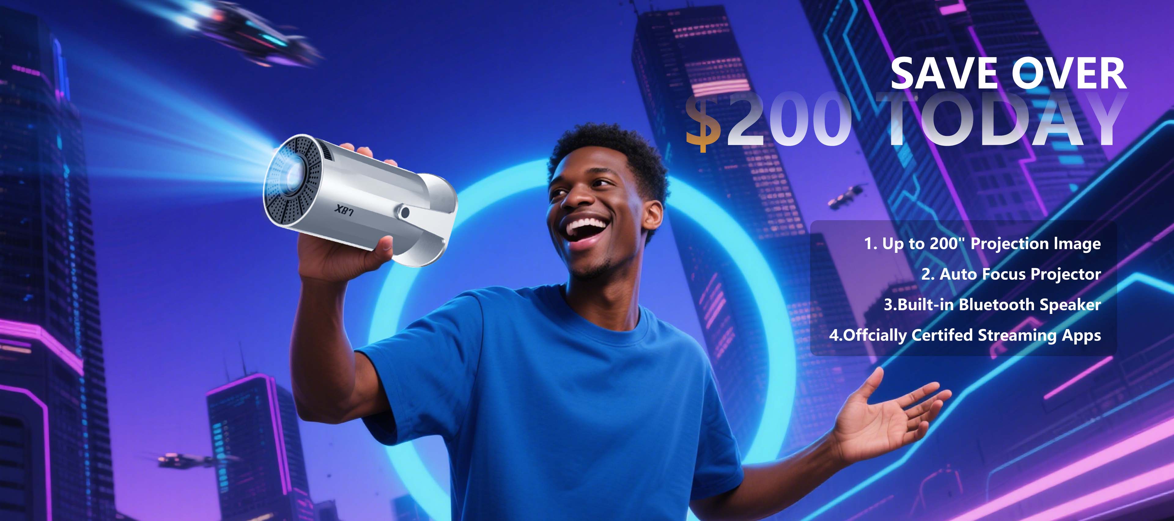 XBJ Mini Portable Projector with Wifi and BT5, 4K Support, Auto Keystone Adjustment, Pneumatic Mouse Remote Control for Outdoor/Bedroom Audio Watch Black Friday