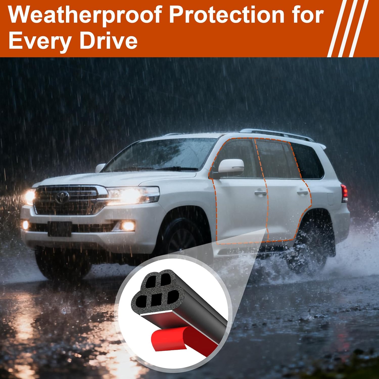 52.5 Ft Car Door Seal Strip Universal Self Adhesive Automotive Weather Stripping, Double Layer 5-Hole Car Door Soundproofing Strip, Rubber Seal Strip for Cars Trucks SUVs RVs Hood Cover