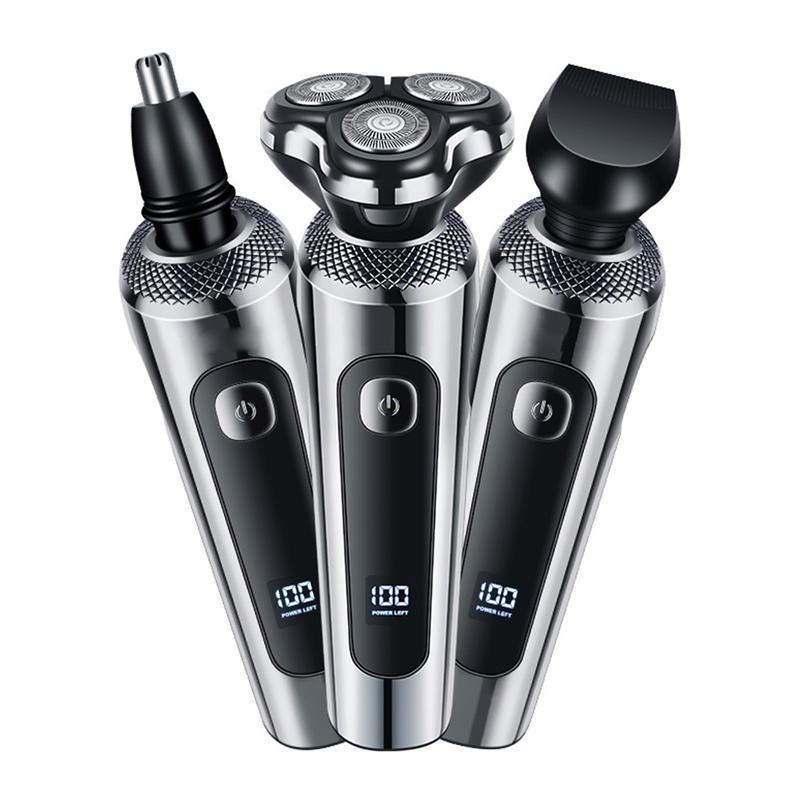 3-in-1 Electric Shaver with Smart Digital Display, USB Charging, Three Floating Blades, and Washable Head