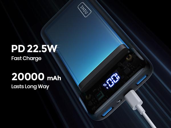 INIU 20000mAh Power Bank 22.5W Fast Charging Portable Charger USB C In & Out PD 3.0 QC 4.0 LED Display Compatible with iPhone 17 16 15 14 13 12 Pro Samsung Google LG iPad Tablet Black