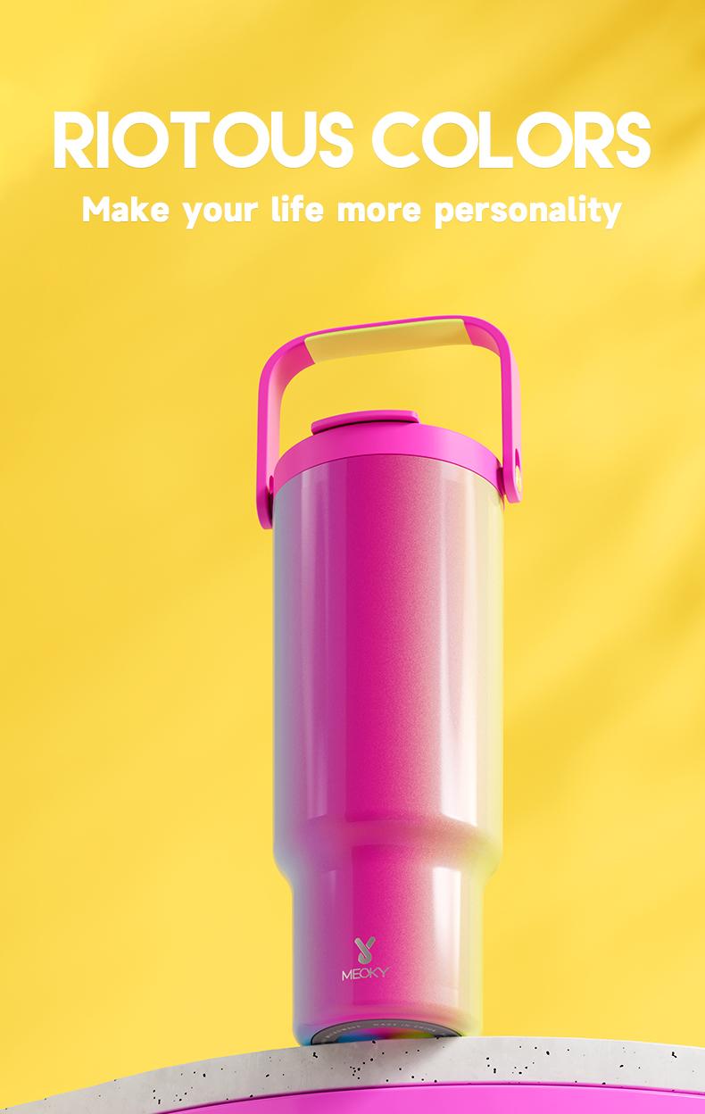 MEOKY Christmas 40oz Car Insulated Mug, Reusable Large Capacity Insulated Mug, 24 Cold Keeping, Leakproof Tumbler , Replaceable Handle, Includes Braided Handle,Valentine's Day gift