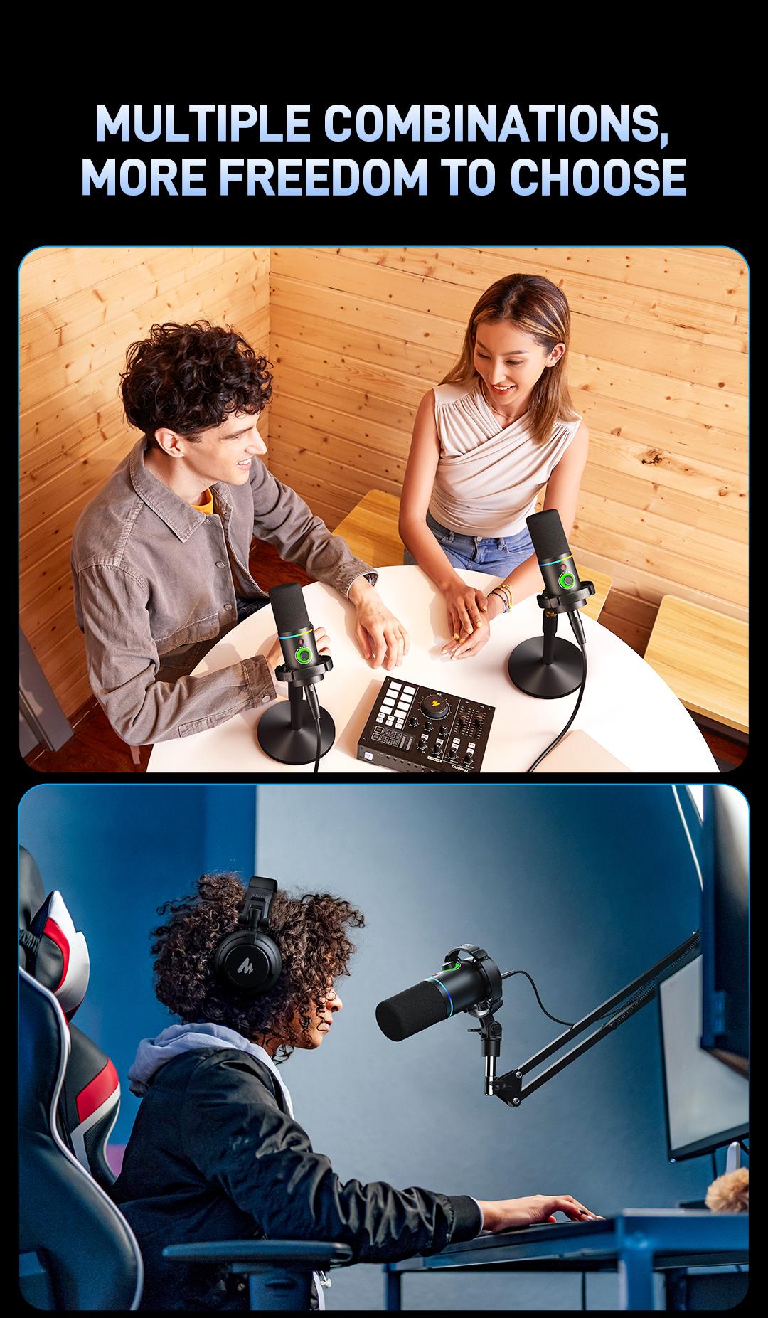 Maono PD200X Dynamic RGB Gaming Microphone with USB & XLR Cable Connectivity, Mute button, noise reduction, zero latency, widely compatible with computers, PC, Mac, Android /iOS smartphone, audio mixer, friendly for Singing, Gaming, Podcasting, Recording.