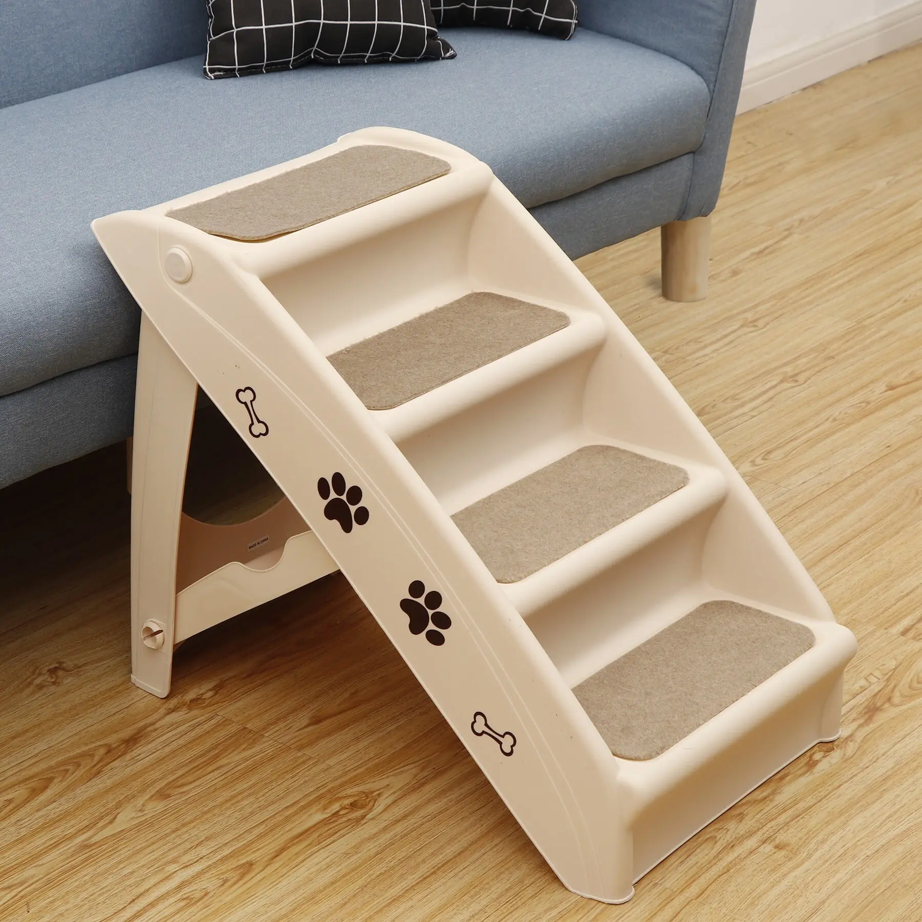 Segawe 4-Step Foldable Pet Dog Stairs Ladder - Space-Saving Design, Side Rail Safety, 100lb Capacity, Paw-Friendly PP Plastic, Lightweight & Strong, Climb Solution for Small-Medium Dogs