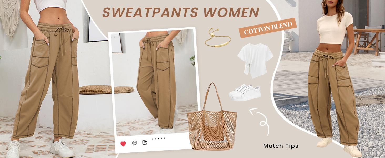 Tanming Women’s Baggy Barrel Pants Wide Leg Lounge Sweatpants with Drawstring Pockets